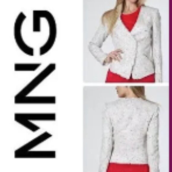 Mango Multicolor Tweed Jacket with Fringe Sz 8 - Picture 2 of 12